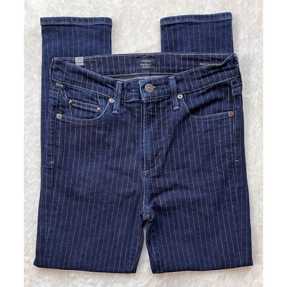 Citizens of Humanity COH Blue Pinstripe Rocket Crop High Rise Skinny Jeans - Picture 9 of 16